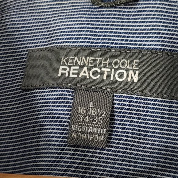 Kenneth Cole Reaction Mens Blue Striped Long Sleeve Button Up Cotton Shirt Large - Picture 8 of 11